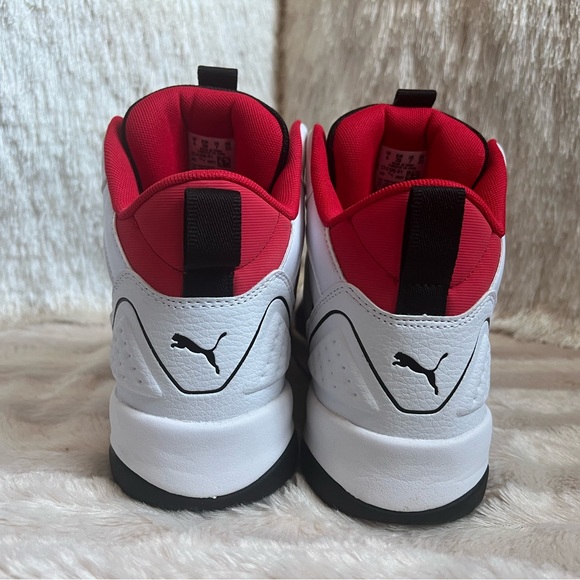 PUMA Unisex White, Red and Black Backcourt Mid Sneaker - Picture 4 of 14